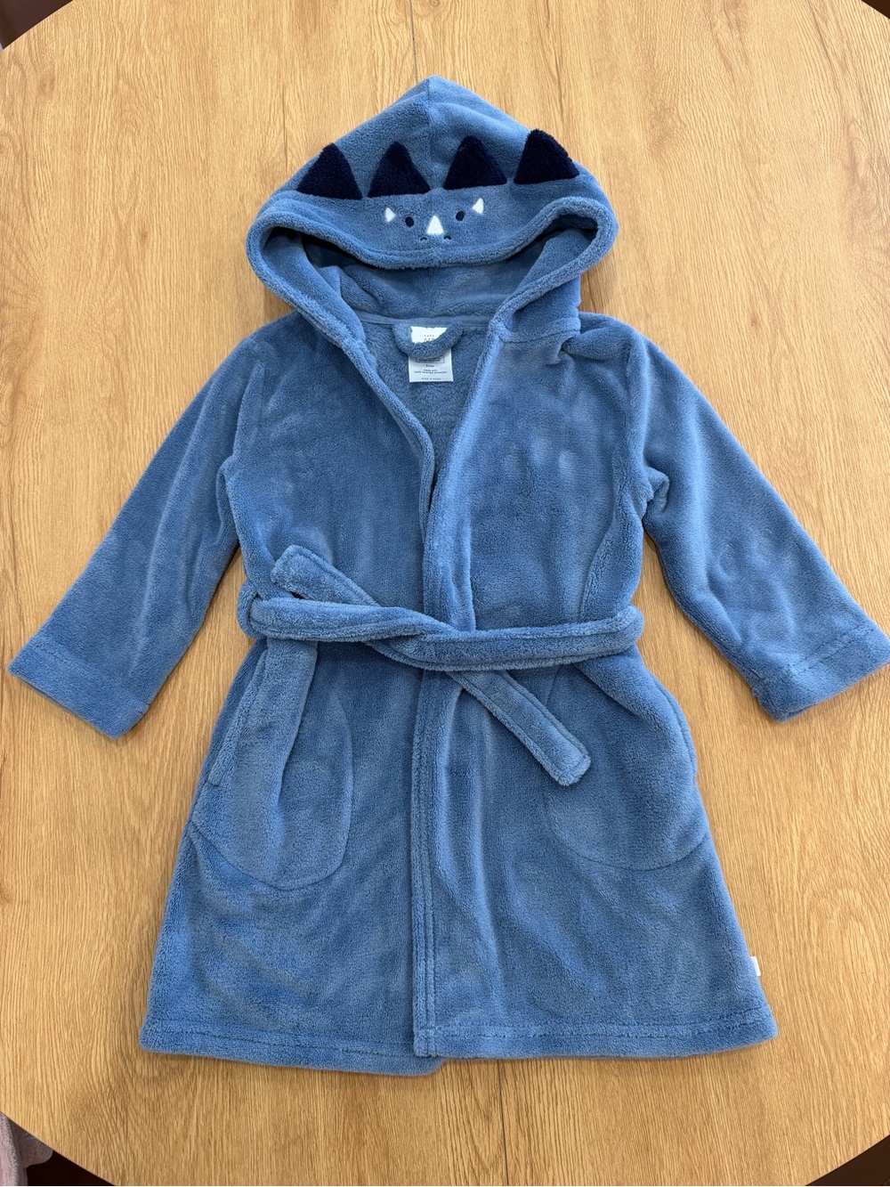 GAP Blue Dino Hooded Kids Robe - Plush Fleece Bathrobe